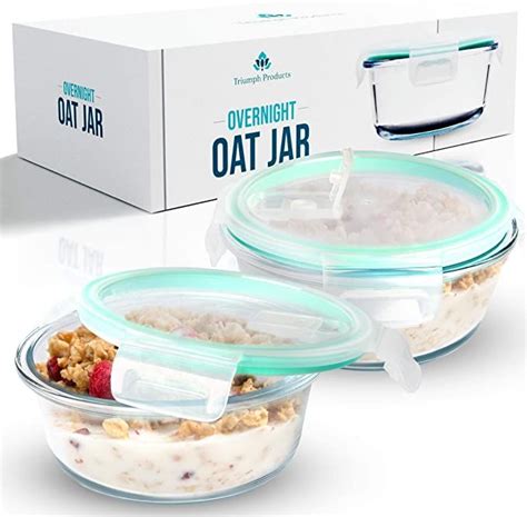 Overnight Oats Container Jar (2-Piece Set) - 18.5 oz Glass Containers ...