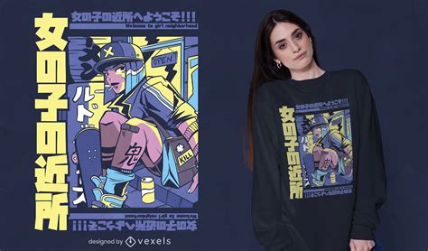 Urban Anime Girl T-shirt Design Vector Download