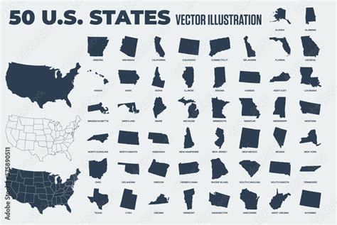 50 U.S. States Detailed USA map Vector illustration Stock Vector ...