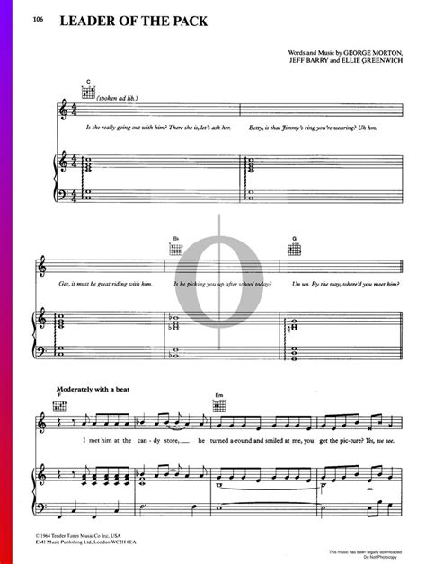 Leader Of The Pack (The Shangri-Las) Piano Sheet Music - OKTAV