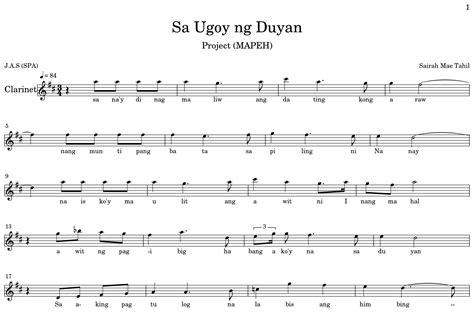 Sa Ugoy ng Duyan - Sheet music for Clarinet