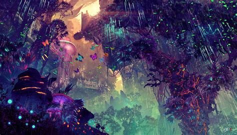 Fantasy world, glow, plants, sci-fi, artwork, Fantasy, HD wallpaper ...