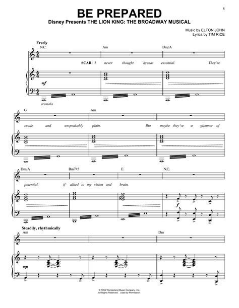 Elton John "Be Prepared (from The Lion King: Broadway Musical)" Sheet Music | Download PDF Score ...