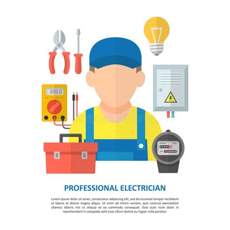 Electrician with Electrical Equipment and Tools. Stock Vector ...