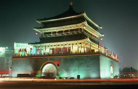 Bell Tower At Night, Xian, China by Greg Elms