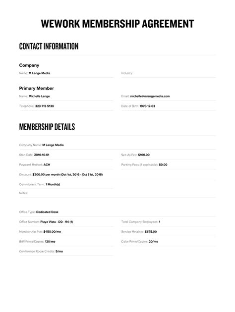 Wework Membership Agreement - Fill and Sign Printable Template Online | US Legal Forms