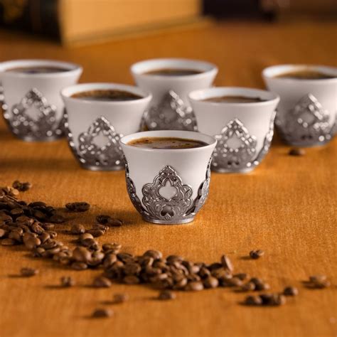 Silver Colour Arabic Coffee-Mirra Cups Six Pieces | FairTurk.com