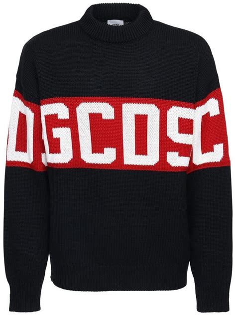 Men's Gcds Logo Wool Blend Knit Sweater - Black - Crew neck Ribbed collar, cuffs and hem ...