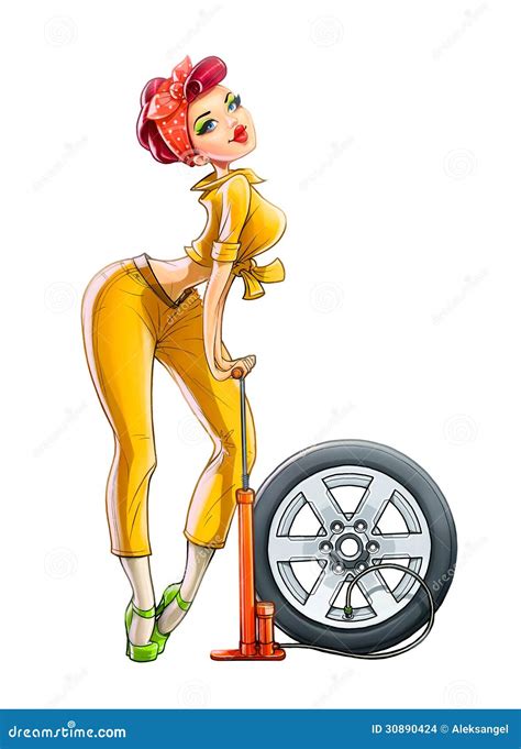 Girl Auto Mechanic Pump Wheel Stock Illustration - Illustration of repair, human: 30890424