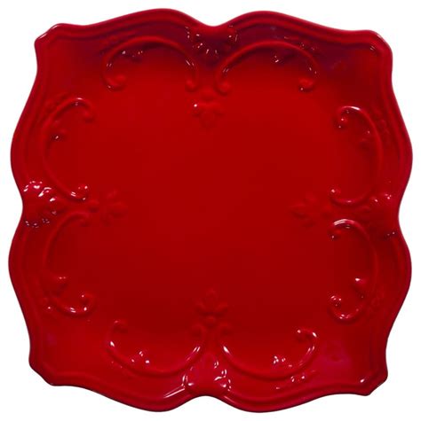 Fancy Scroll Red Square Dinner Plate - Traditional - Dinner Plates - by Classic Hostess