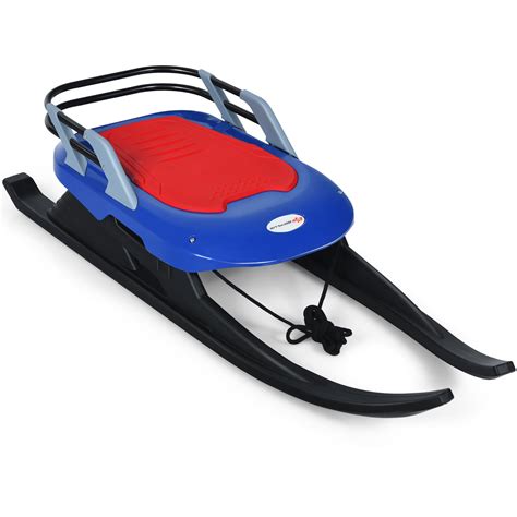 Costway Folding Kids Metal Snow Sled Frost-Resistant Pull Rope Snow Slider Leather Seat ...