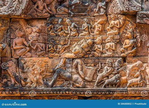 Lintel Carving Ravana God Banteay Srei Hindu Stock Photo - Image of famous, angkor: 38688802