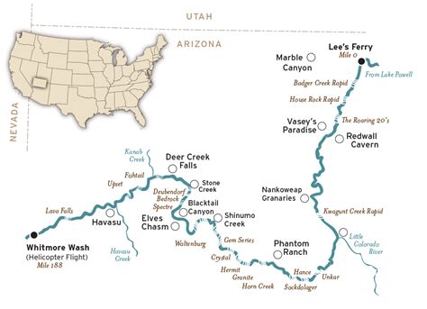 Grand Canyon River Map - Mile 0 to 188