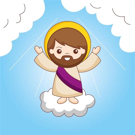 Premium Vector | Jesus on cloud between sky. the ascension of jesus to heaven, cartoon illustration