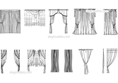 Living Room Curtains DWG, free CAD Blocks download