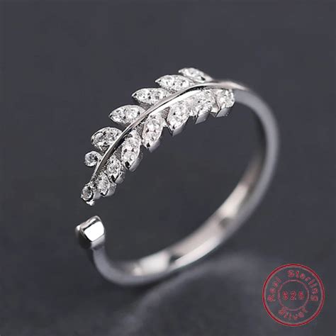 Real 925 Sterling Silver Ring for Women New Design Leaves CZ Diamond ...