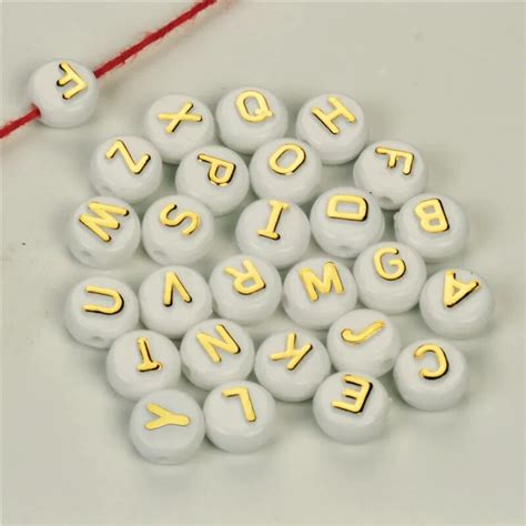 Gold 100PCS Mixed Alphabet Letter Beads White Acrylic Beads For Jewelry Making 10mm Spacer Beads ...