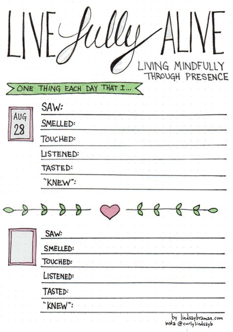 A Mindfulness Bullet Journal Layout - Living Present Printable - LindsayBraman.com