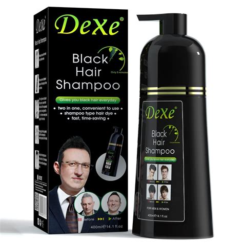 Amazon.com : Signature Dexe Black Hair Shampoo 400 ML Instant Hair Blackening Dye for Men Women ...