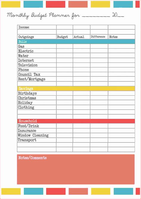 Printable Family Budget Free Spreadsheet Excel Basic Home Monthly Personal Household Budget ...