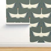 Whooping Crane Migration - Green Smoke, Wallpaper | Spoonflower