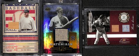 Lot Detail - Relic Lot - 2003 Donruss Babe Ruth Bat Card, Upper Deck Joe DiMaggio Jersey Card ...