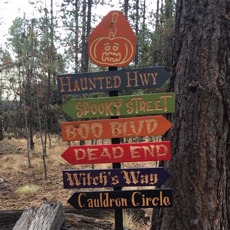 Creepy Halloween Streets Lawn Ornament Directional Signs - Carved Cedar ...