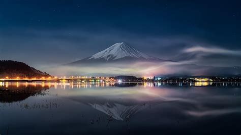 HD wallpaper: lake tanuki, mount fuji, purple sky, purple landscape, mt ...