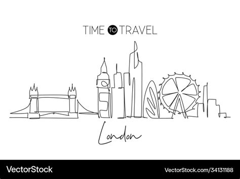 One single line drawing london city skyline Vector Image