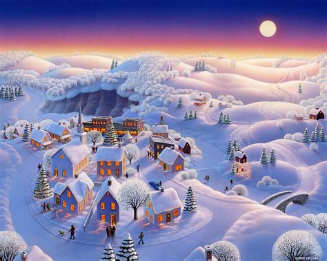 Snow Covered Village Painting by Robin Moline - Fine Art America