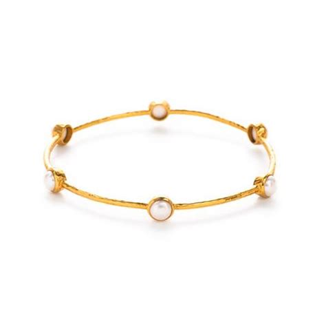 Julie Vos Julie Vos Milano Medium 6-Stone Bangle Bracelet - Pearl|The Lamp Stand