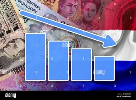 Economy Chart - Down Arrow, Guarani Cash Bills and Paraguay Flag (Money, Finance, Business ...