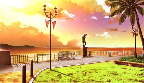 Anime Landscape: Anime Sunset Beach View Background