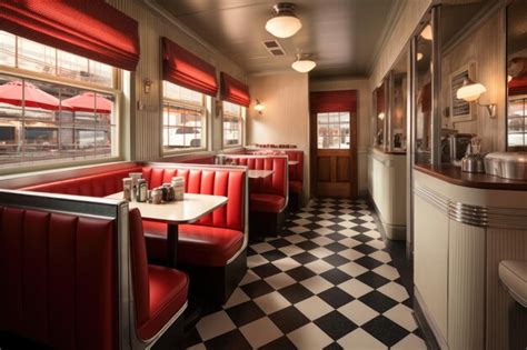 A classic diner booth with checkered flooring created with generative ...