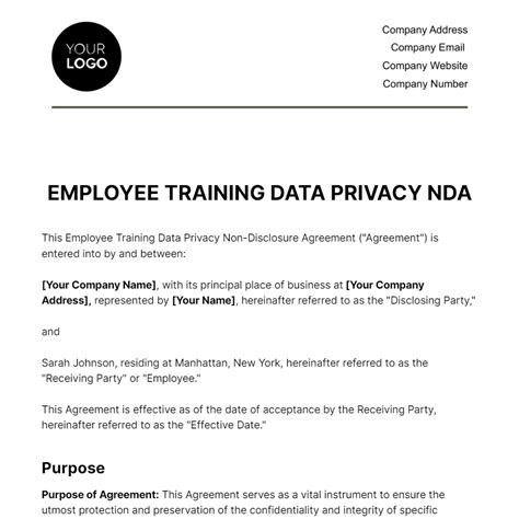 Employee Training Data Privacy NDA HR Template - Edit Online & Download Example | Template.net