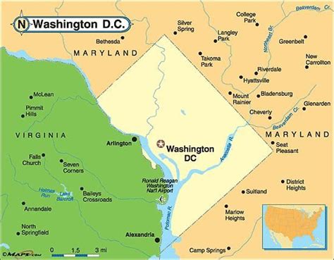 Map of Washington DC with Major Cities