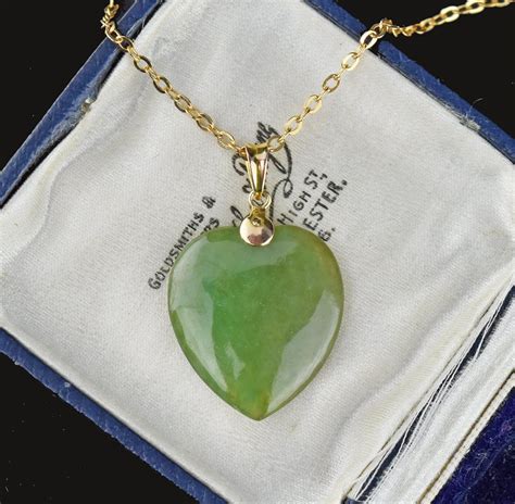 14K Gold Vintage Jade Heart Pendant necklace Boylerpf