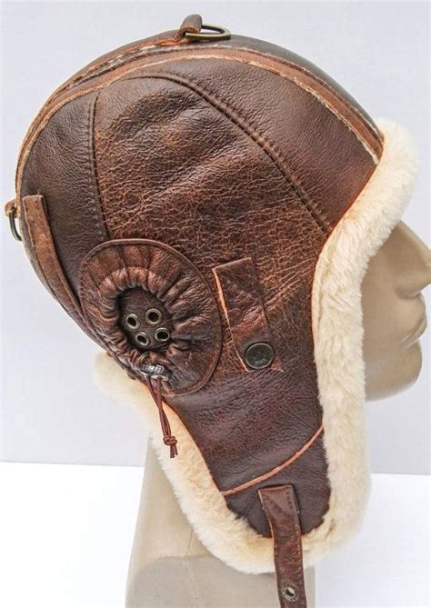 WWII Vintage style Handmade Genuine Leather Aviator Pilot Motorcycle Helmet Hat Cap L size 0223 ...