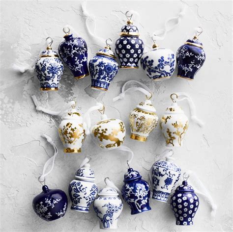 Mini Ginger Jar Ornaments, Set of 6 | Williams Sonoma Blue Christmas Decor, Gold Christmas ...