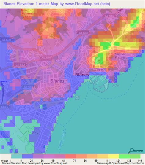 Elevation of Blanes,Spain Elevation Map, Topography, Contour