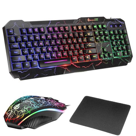 Gaming Keyboard and Mouse Combo Set Rainbow Glow Backlit USB Keyboard ...