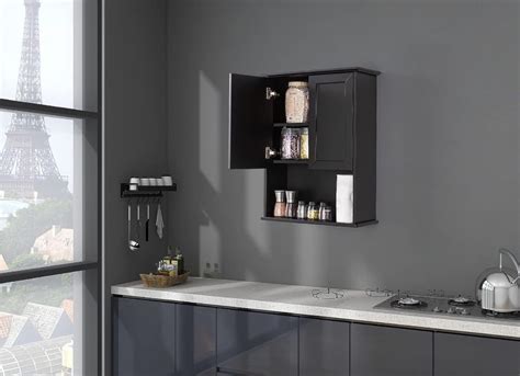 VANIRROR 23 x 29 inch black bathroom wall cabinet, wooden medicine cabinet with 2 doors and ...