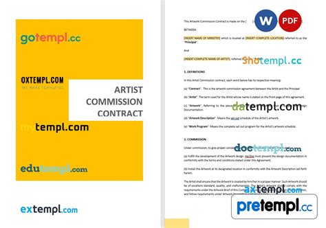 free download artist commission contract example , Word and PDF format | Pretempl