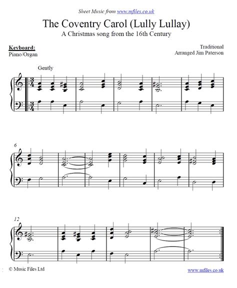 Traditional : Coventry Carol or Lully Lullay (early Christmas Song) - Traditional Sheet Music