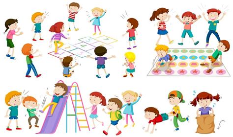 Many children play different games 454883 Vector Art at Vecteezy