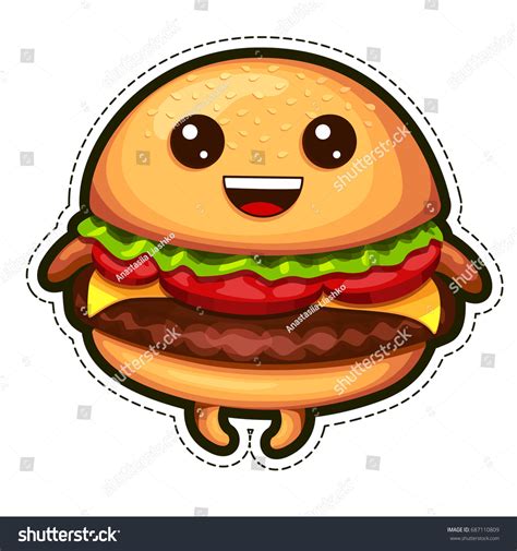 Vector Emoji Sticker Burger Flat Line Stock Vector (Royalty Free) 687110809