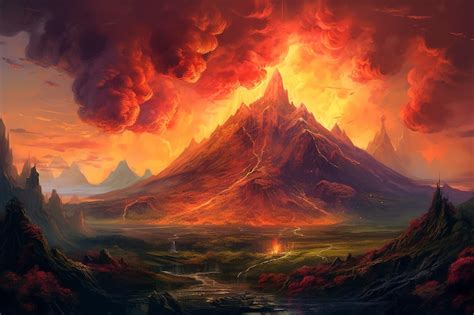 Premium AI Image | Concept art illustration of Mordor land Mount Doom ...