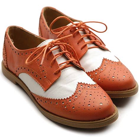 Amazon.com | Ollio Women's Flat Shoe Wingtip Lace Up Two Tone Oxford(5.5 B(M) US, Orange ...