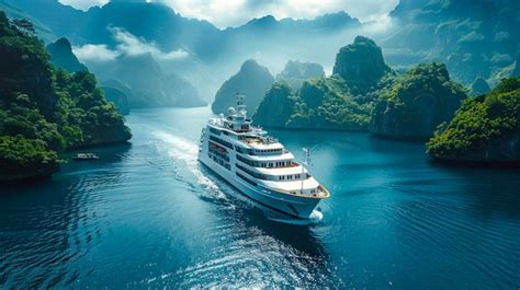 Premium Photo | Cruise Ship Navigating Through Majestic Mountainous Fjords