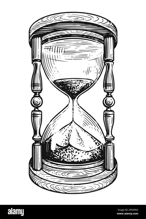 Hand drawn hourglass, sandglass in sketch style. Old sand timer isolated, vintage illustration ...